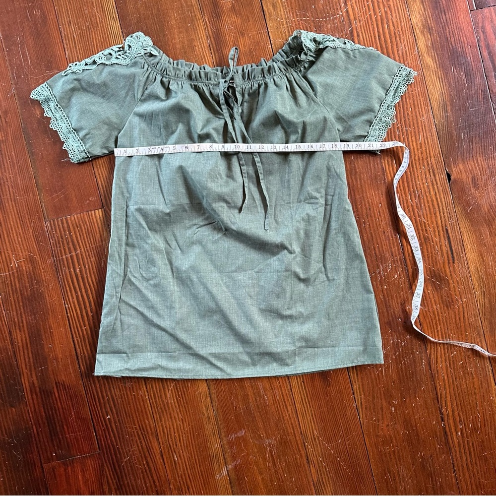 Smocked Green Tie Front Short Sleeve Blouse